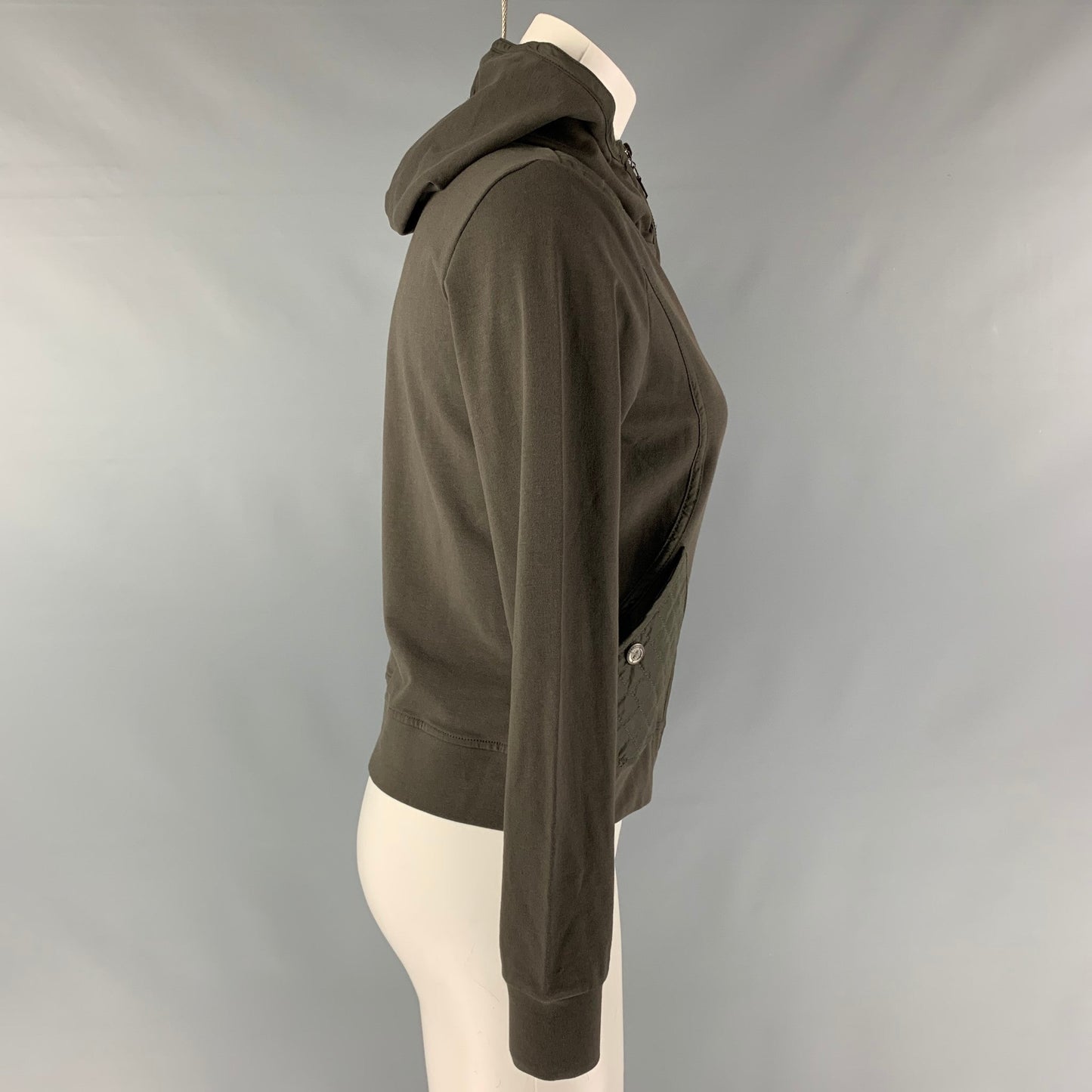 PRADA Size L Olive Mixed Fabrics Hoodie Casual Top