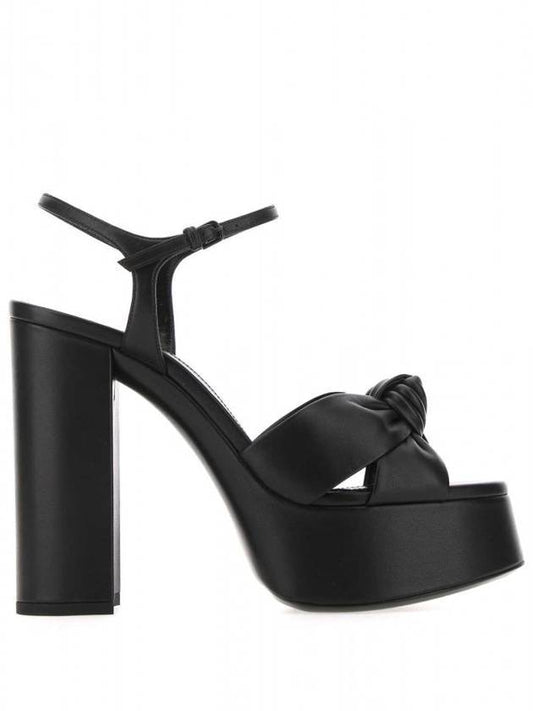 Saint Laurent Women's Knot Platform Leather Sandals Heel Black