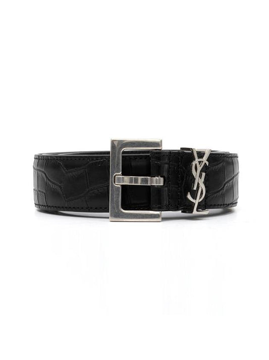 Saint Laurent Monogram Crocodile Leather Belt Black