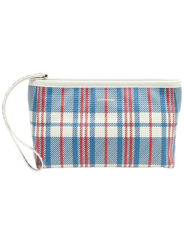 Balenciaga Multi check printed gold lettering logo hand strap Babes pouch clutch