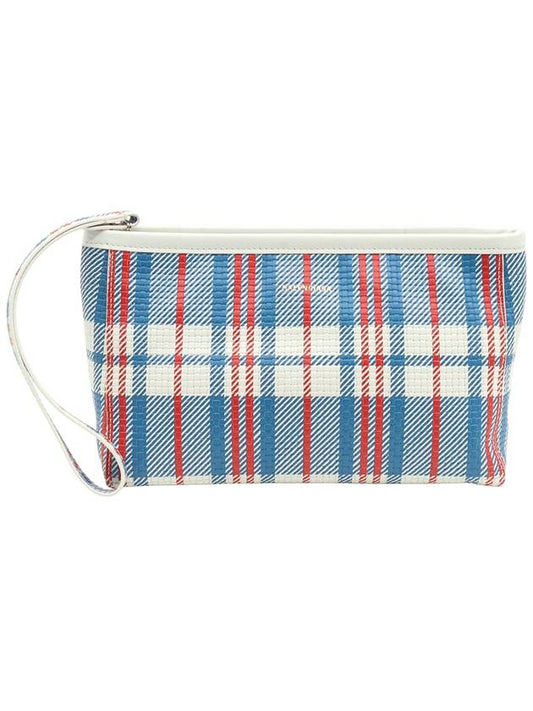 Balenciaga Multi check printed gold lettering logo hand strap Babes pouch clutch