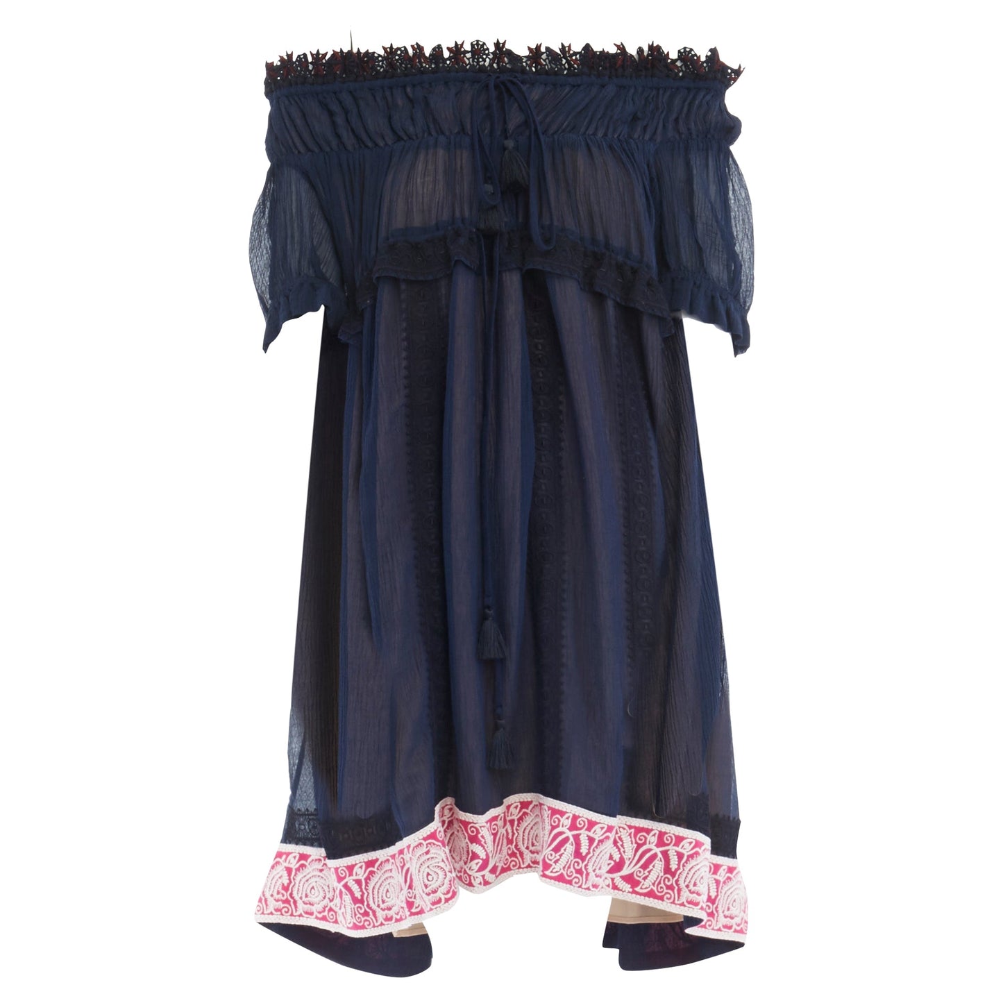 Chloe embroidery lace trim off shoulder boho dress