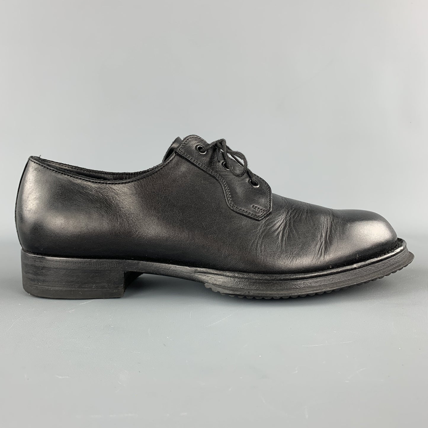 PRADA Size 9 Black Leather Lace Up Derby Dress Shoes