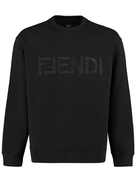 Fendi Embroidered Logo Crew Neck Sweatshirt Black