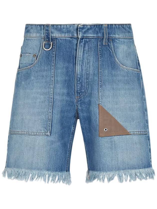 Fendi Fringe Denim Shorts Blue