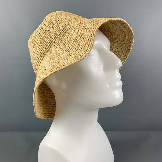 PRADA Size M Natural Woven Viscose Raffia Bucket Hat