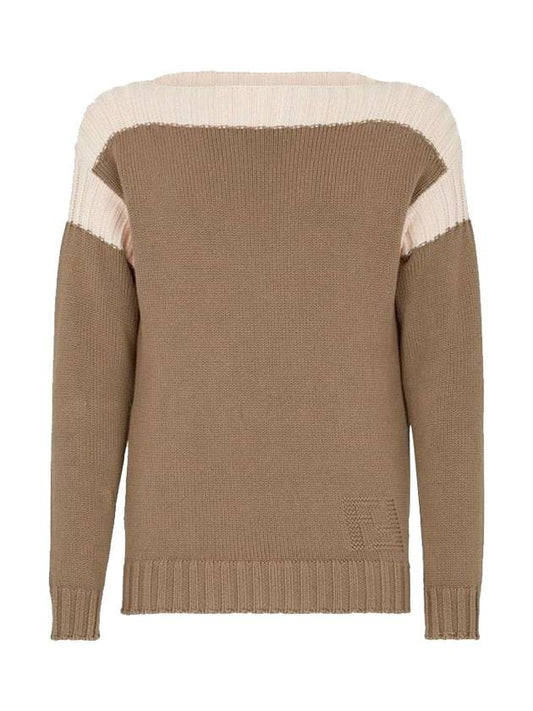 Fendi color block knit top brown