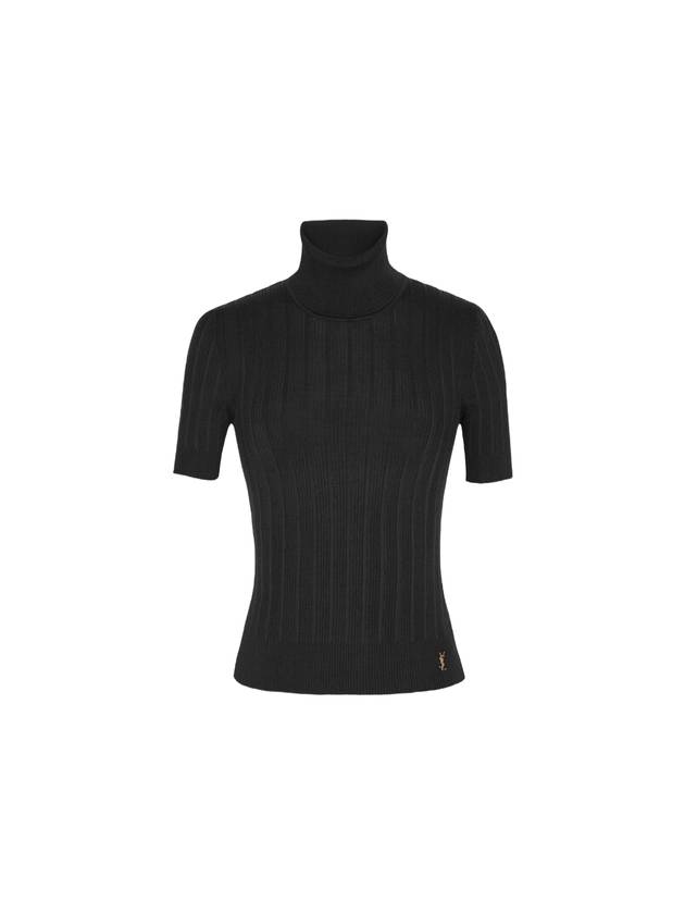 Saint Laurent Rib Silk Monogram Short Sleeve Turtleneck Black