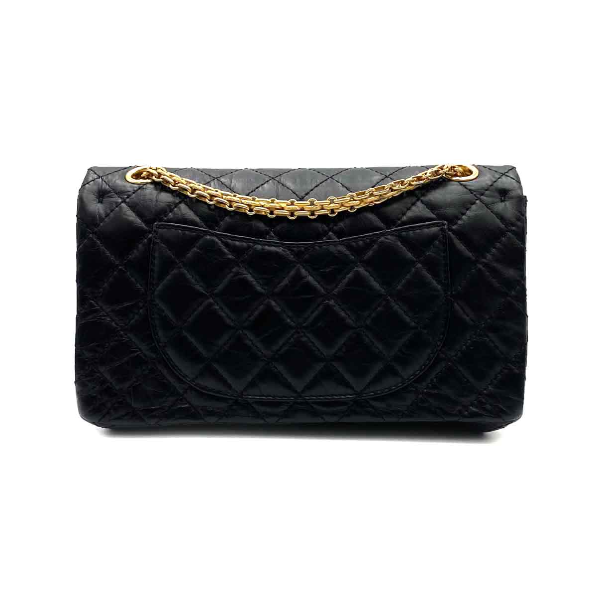 CHANEL 2.55 EMBROIDERY CHAIN SHOULDER BAG ICON BLACK CALF SKIN 90226493