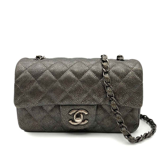 Chanel Mini Rectangle Metallic Gray Caviar Aged SHW #21 90232566