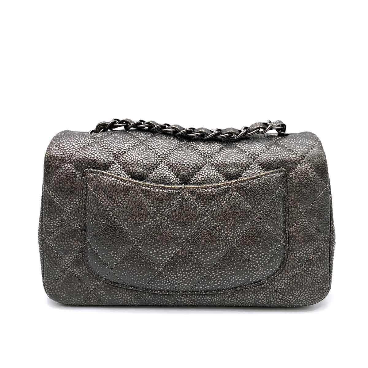 Chanel Mini Rectangle Metallic Gray Caviar Aged SHW #21 90232566