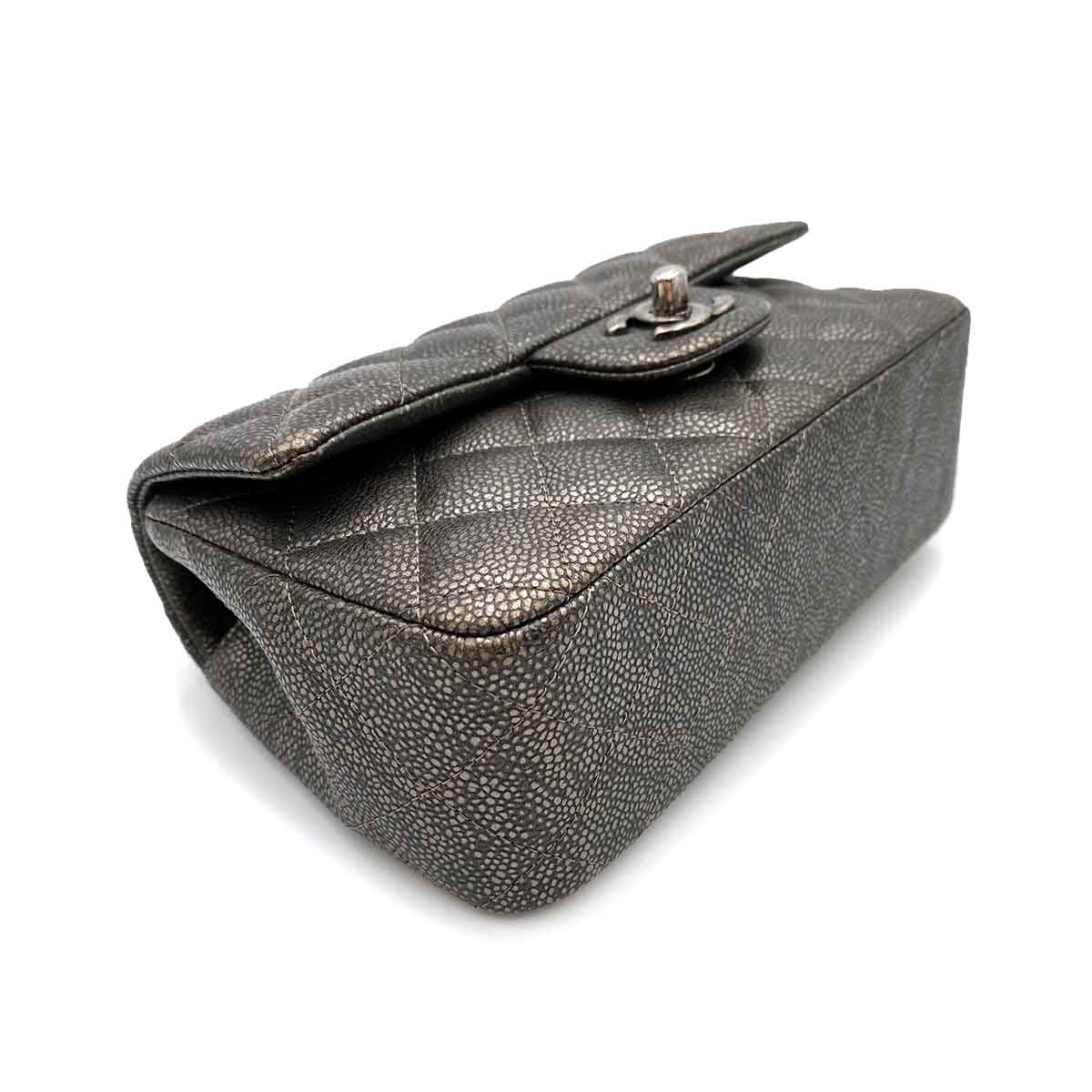 Chanel Mini Rectangle Metallic Gray Caviar Aged SHW #21 90232566