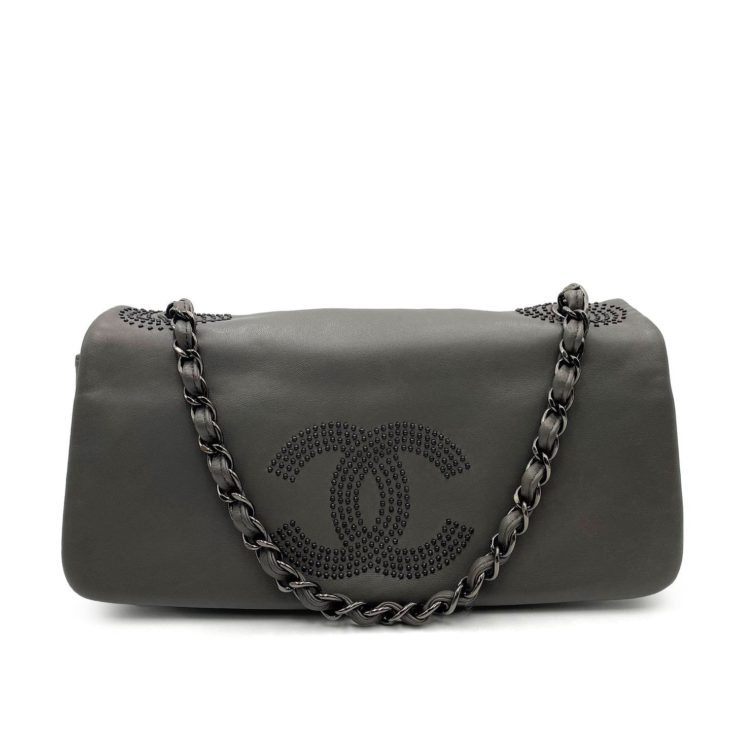 Chanel Vintage Cocomark Stud Gray Lambskin Black HW #12 90231635
