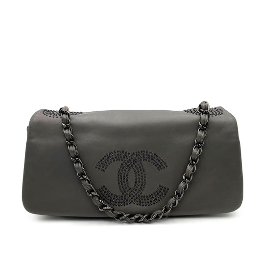 Chanel Vintage Cocomark Stud Gray Lambskin Black HW #12 90231635