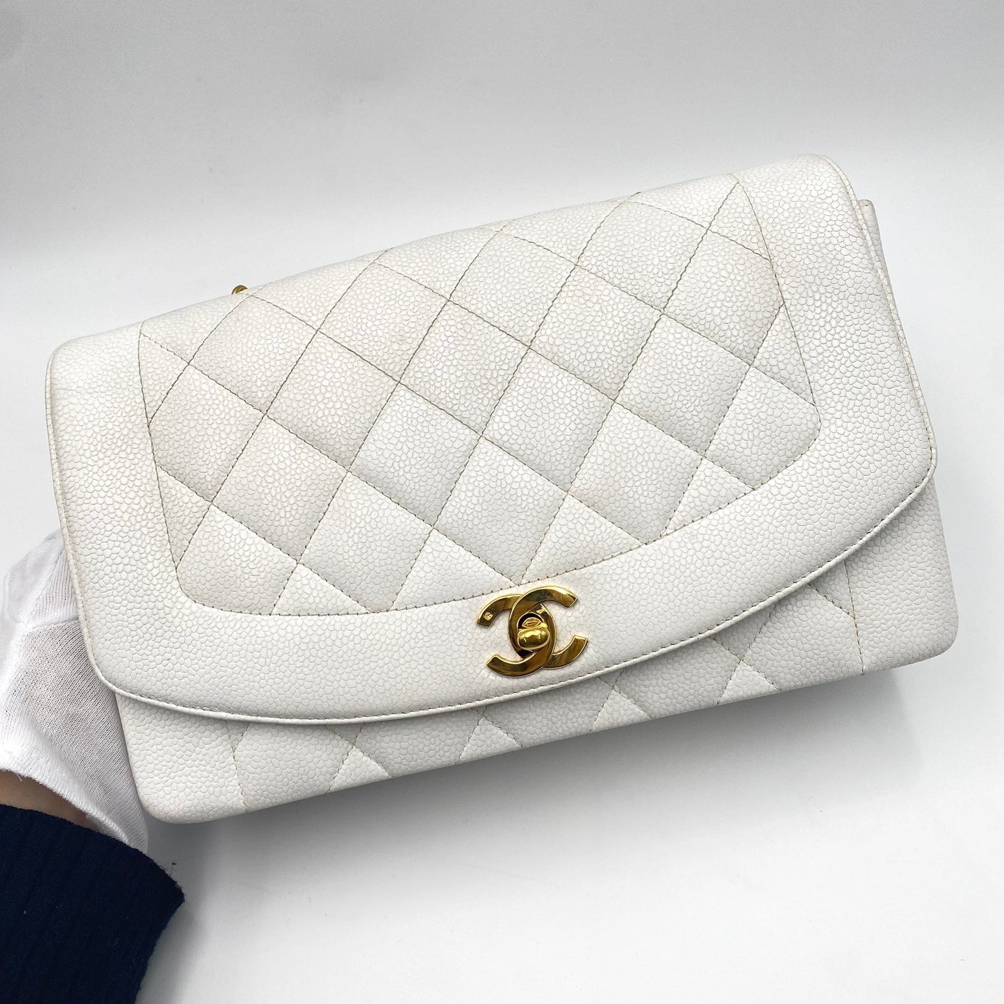 Chanel Vintage Diana Small White Caviar GHW #4 90195652