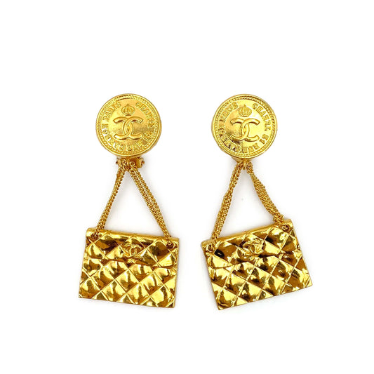 Chanel Vintage Earrings (Clip-On) CC Flap Motif 90240936