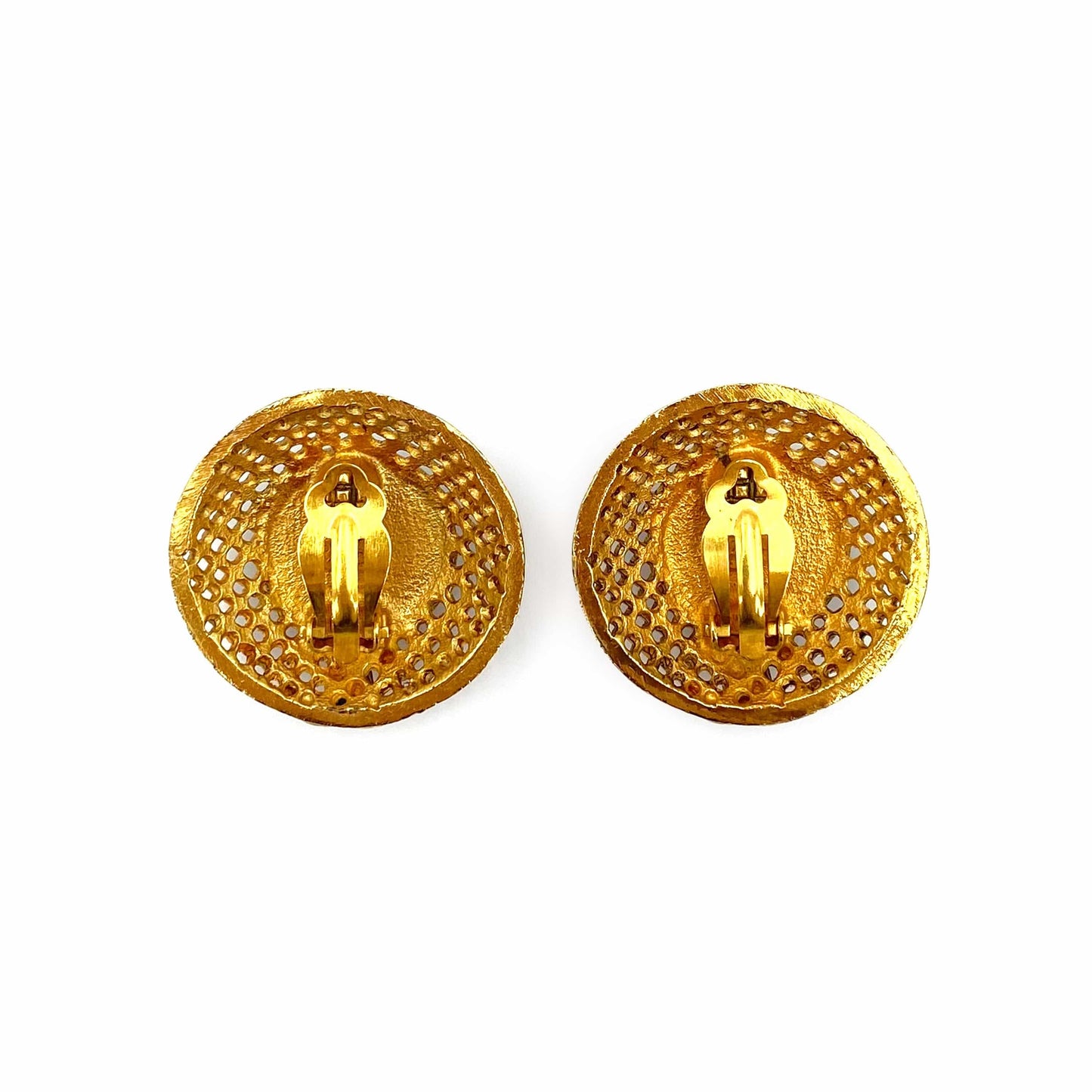 Chanel Vintage Earrings (Clip-On) Weave CC Tiger Eye 94P 90240938