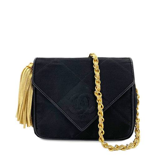 Chanel Vintage Envelope Tassle Black Satin GHW #1 90243229