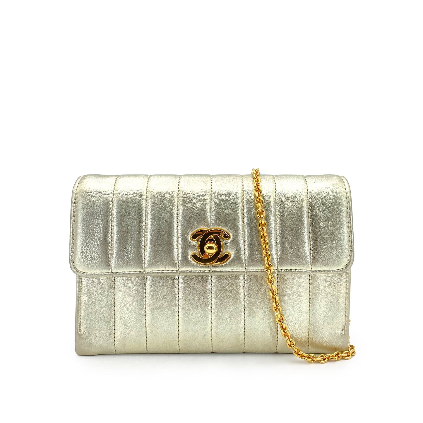 CHANEL VINTAGE MINI MADEMOISELLE CHAIN SHOULDER BAG CHAMPAGNE GOLD LAMB SKIN 90239985