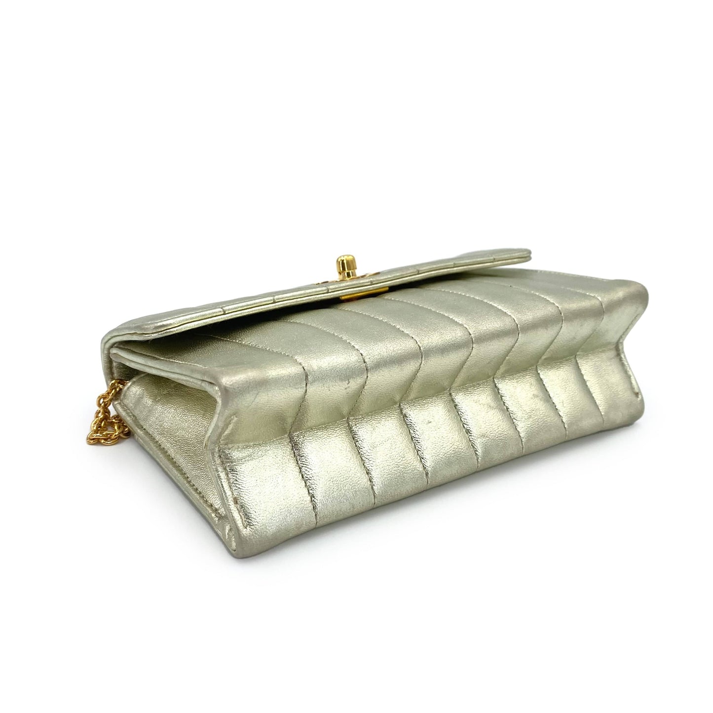 CHANEL VINTAGE MINI MADEMOISELLE CHAIN SHOULDER BAG CHAMPAGNE GOLD LAMB SKIN 90239985