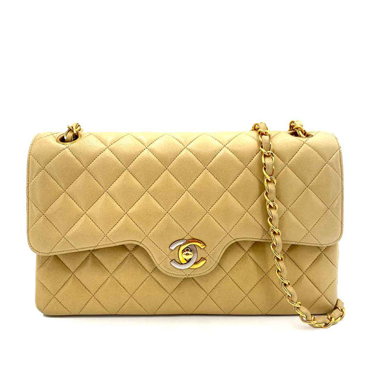 CHANEL VINTAGE PARIS ONLY MATELASSE CHAIN SHOULDER BAG BEIGE LAMB SKIN 90240427