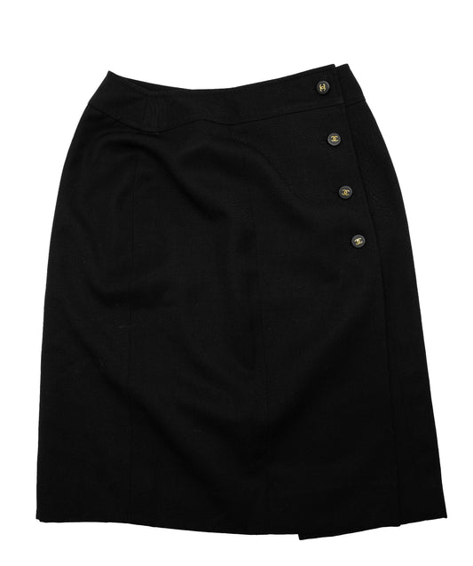 Chanel 97P CC Buttons Skirt Black #42 ASL7467