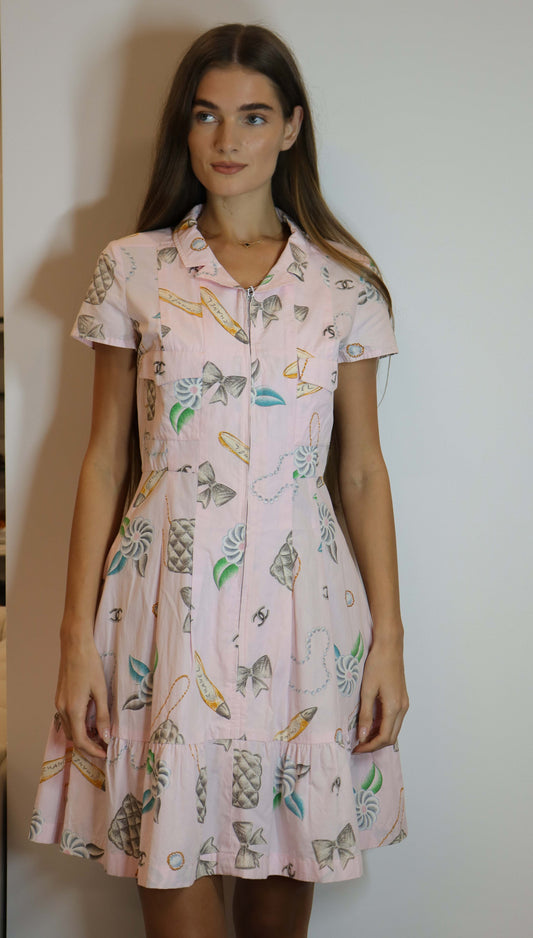 Chanel 96p Logo Short Sleeve Dress Cotton Pink DXBS1992