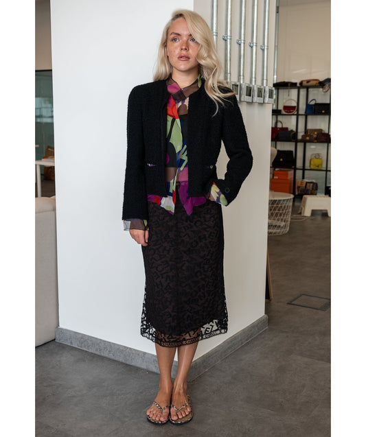 Chanel Logo Lace Skirt Black DXBS0258