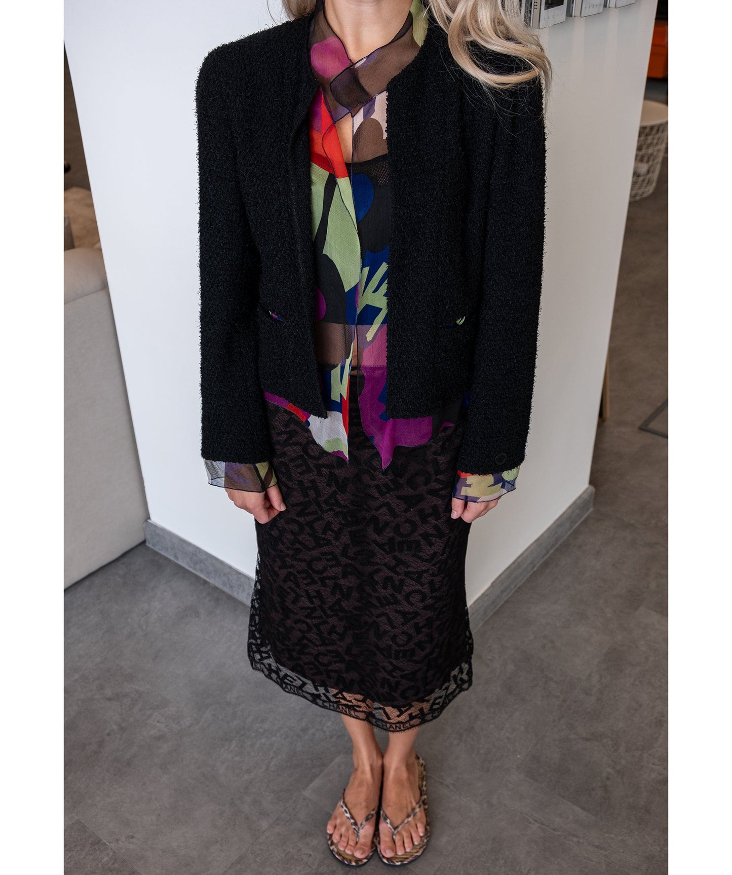 Chanel Logo Lace Skirt Black DXBS0258