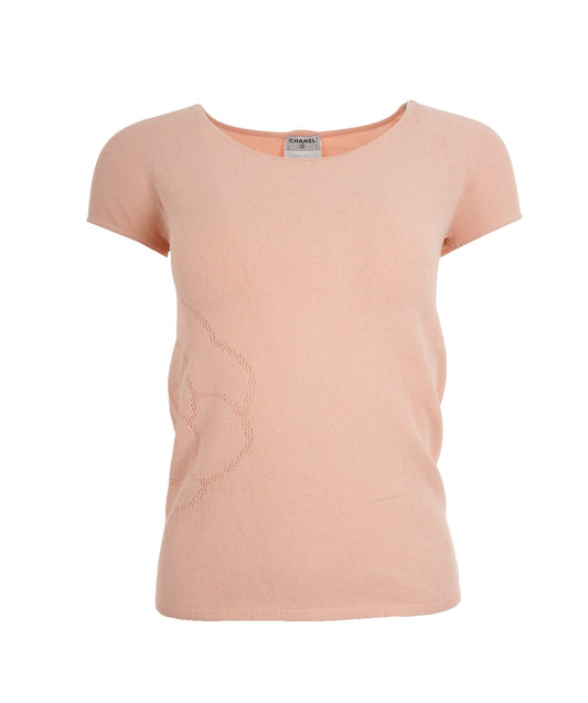 Chanel Side CC Camellia Knit Top Peach  DXBS0149