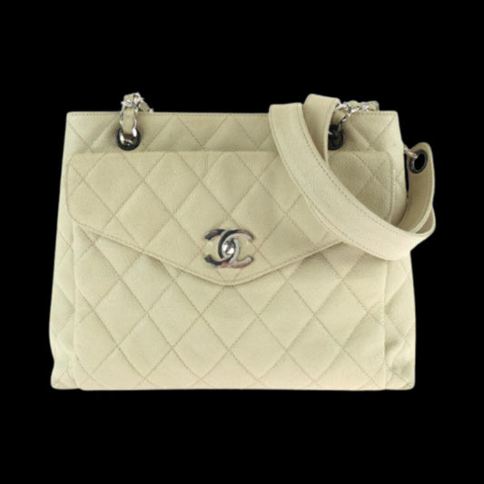 Beige Leather Chanel Shoulder Bag