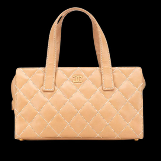 Beige Leather Chanel Handbag