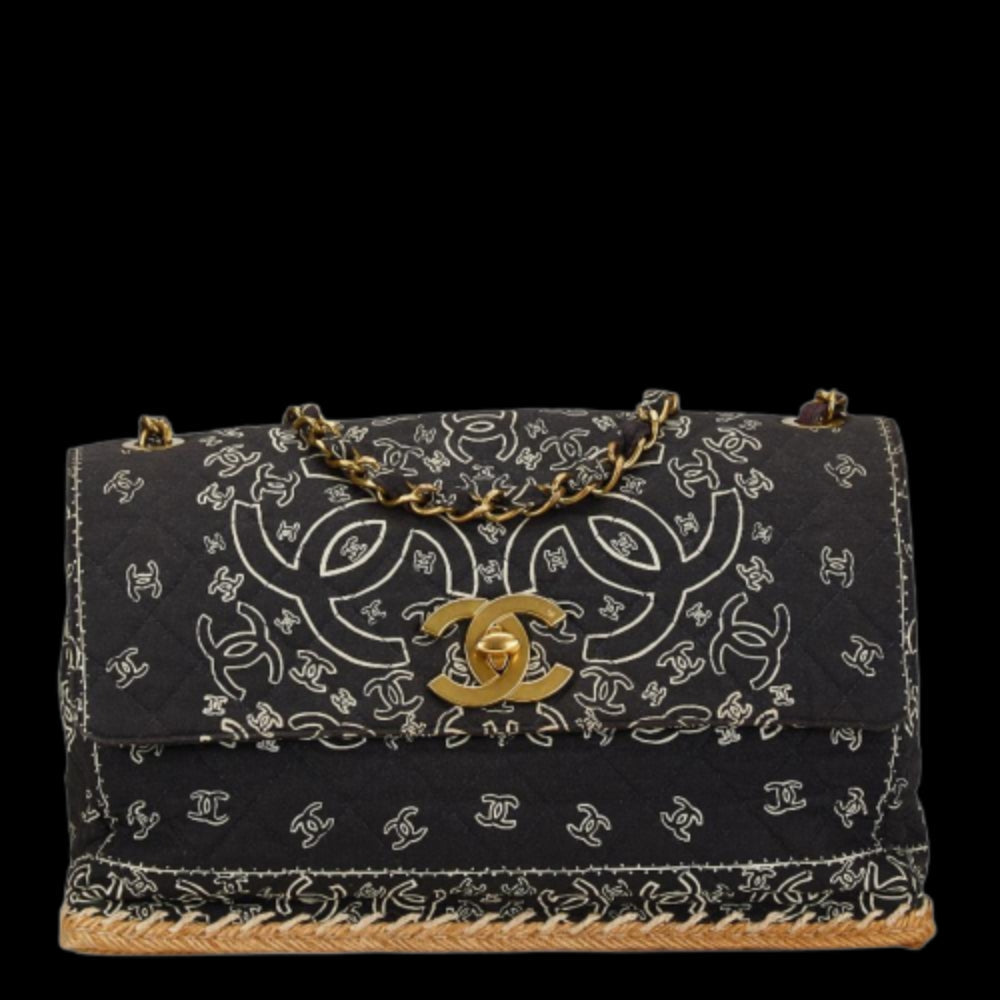 Black Cotton Chanel Shoulder Bag