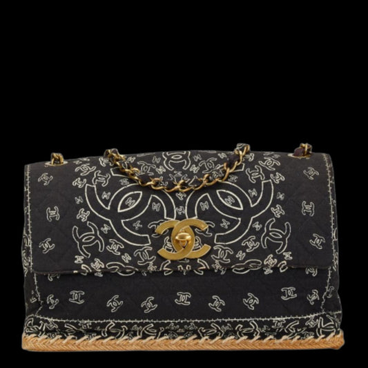 Black Cotton Chanel Shoulder Bag
