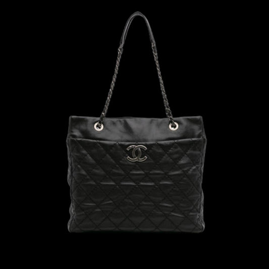 Black Leather Chanel Tote