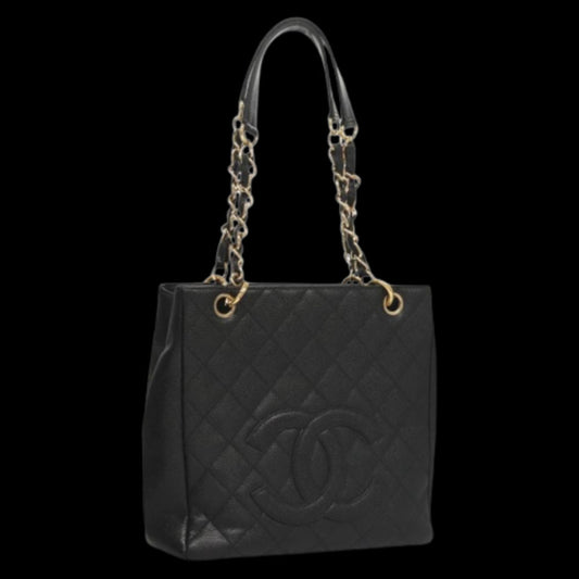 Black Leather Chanel Tote