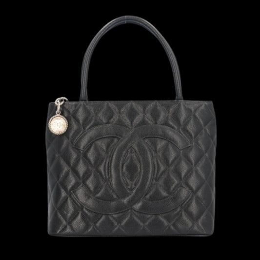 Black Leather Chanel Tote