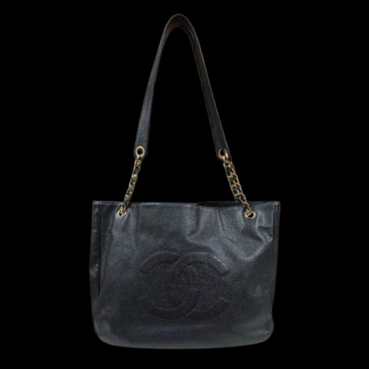 Black Leather Chanel Tote
