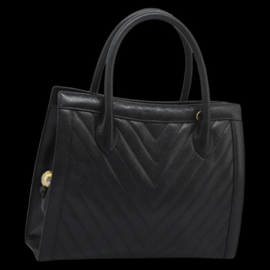 Black Leather Chanel Tote