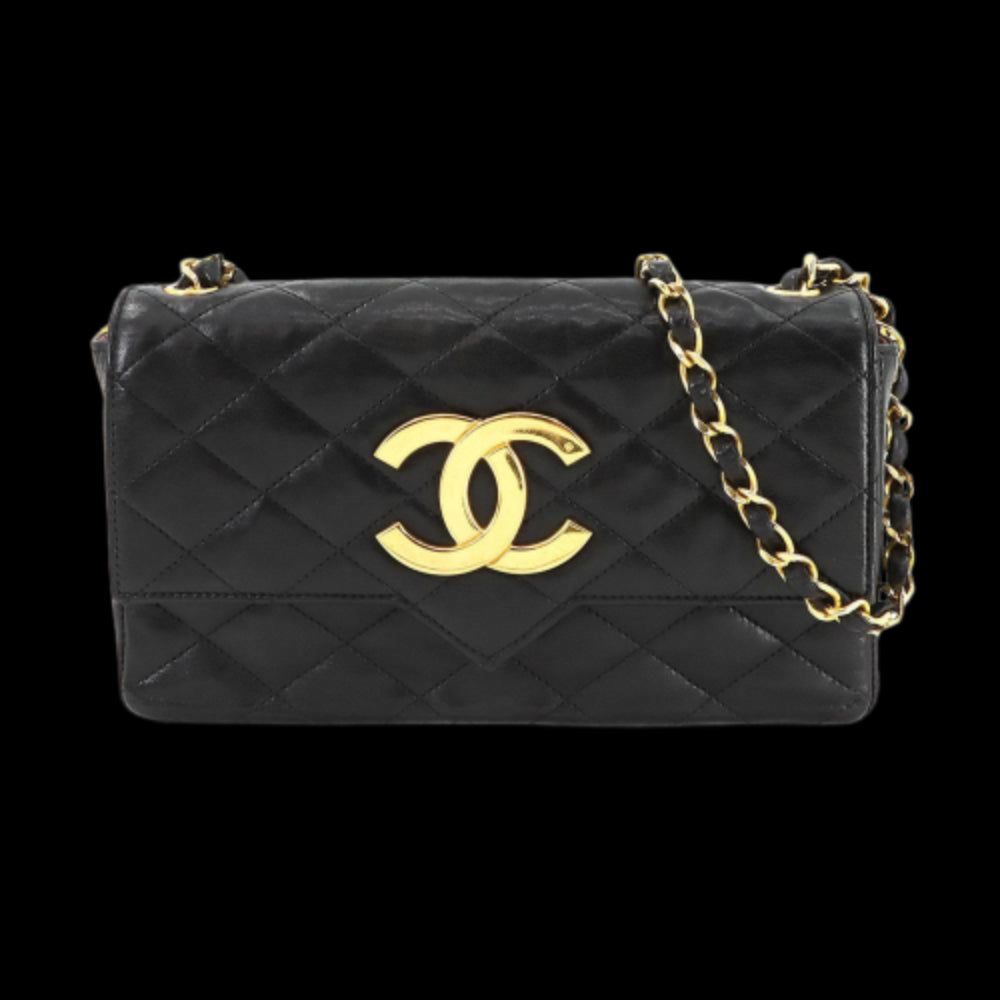 Black Leather Chanel Shoulder Bag