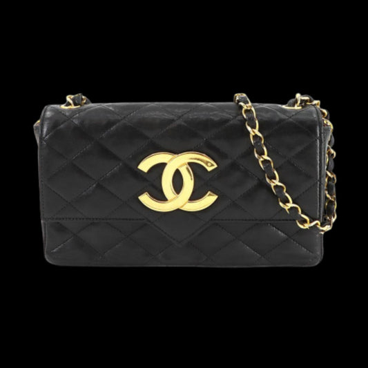 Black Leather Chanel Shoulder Bag