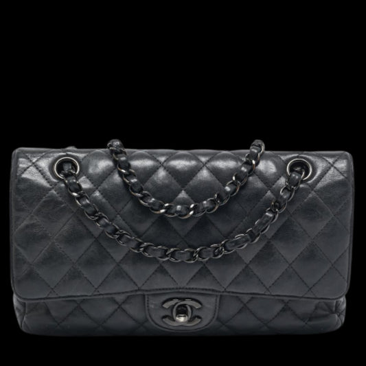 Black Leather Chanel Flap Bag