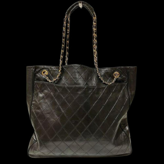 Black Leather Chanel Tote