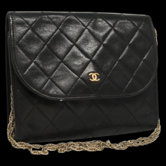 Black Leather Chanel Shoulder Bag