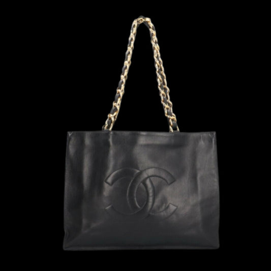 Black Leather Chanel Tote