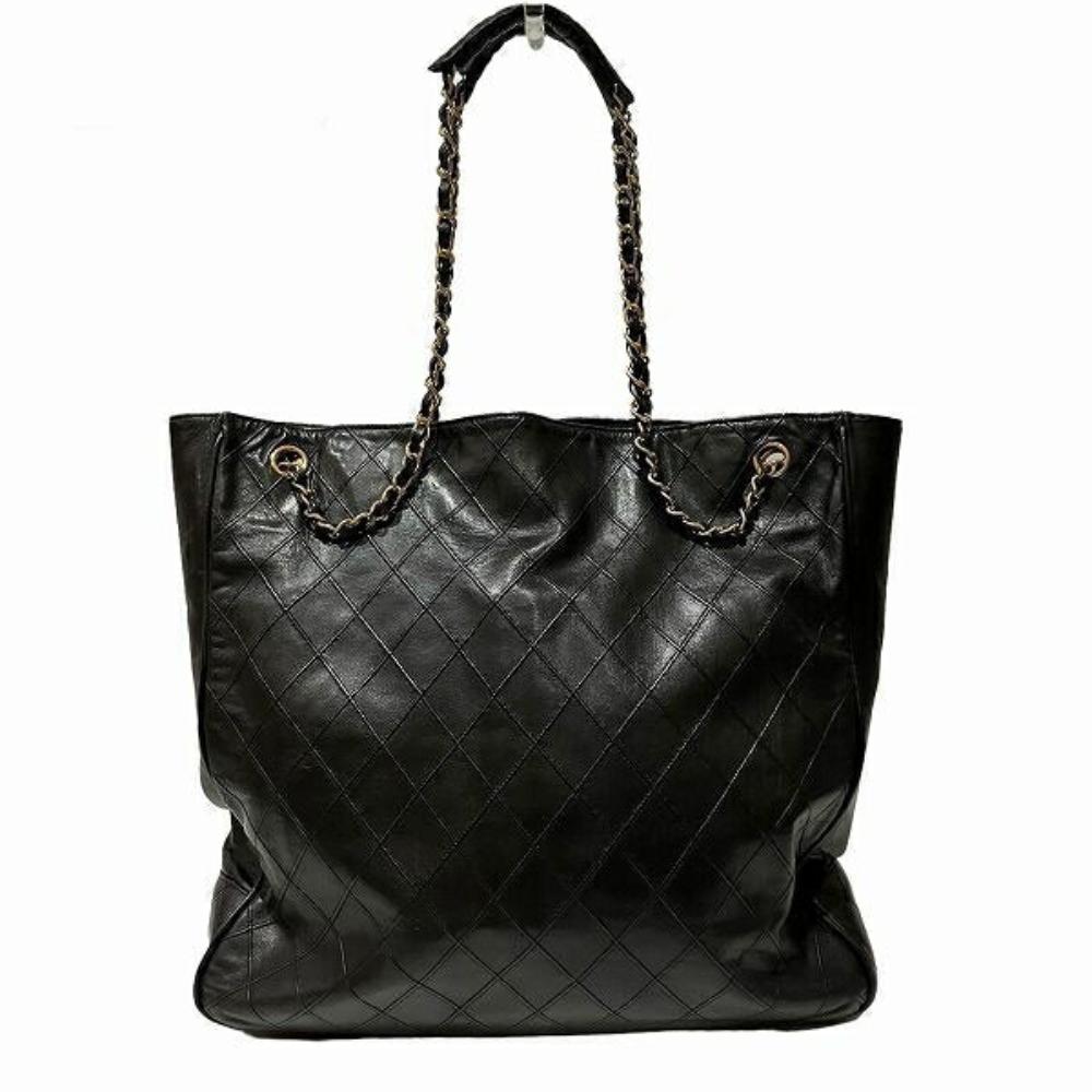 Black Leather Chanel Tote