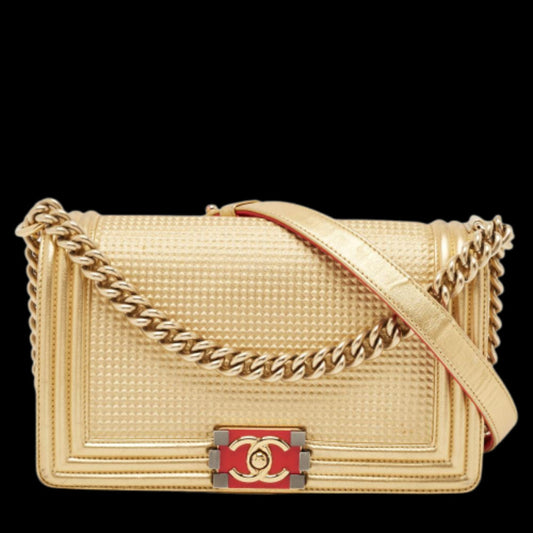 Gold Leather Chanel Boy Bags