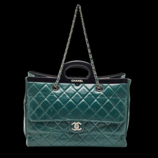 Green Leather Chanel Tote