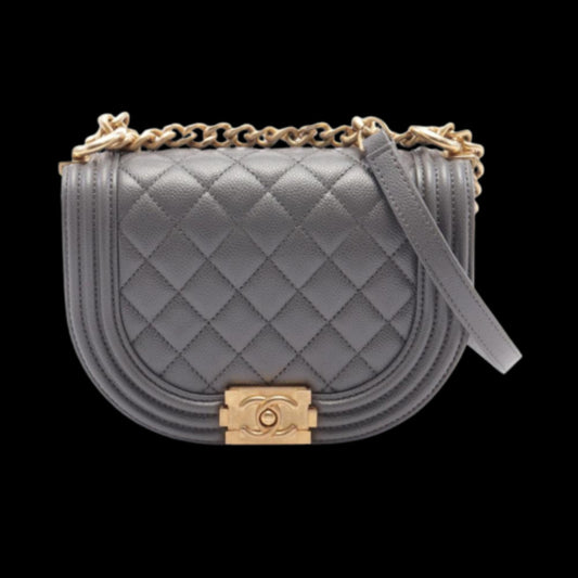 Grey Leather Chanel Boy Bags