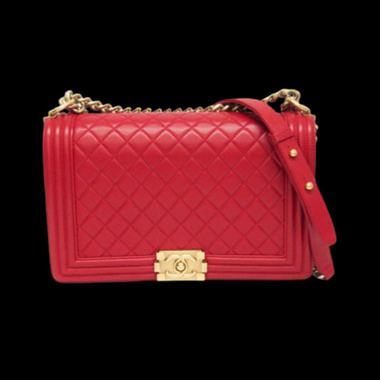 Red Leather Chanel Boy Bags